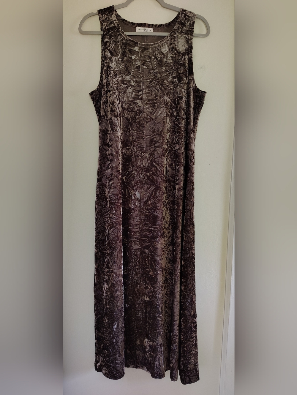 Natural Life Brown Crushed Velour Maxi Dress Medium Boho Indie Sleeveless Flowy